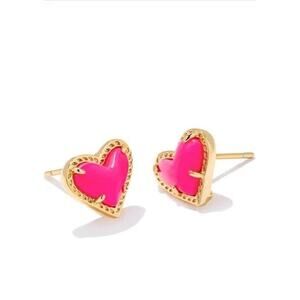Kendra Scott Heart Stud Earrings Pink Stone 14K Gold Over Brass Y2K NWT